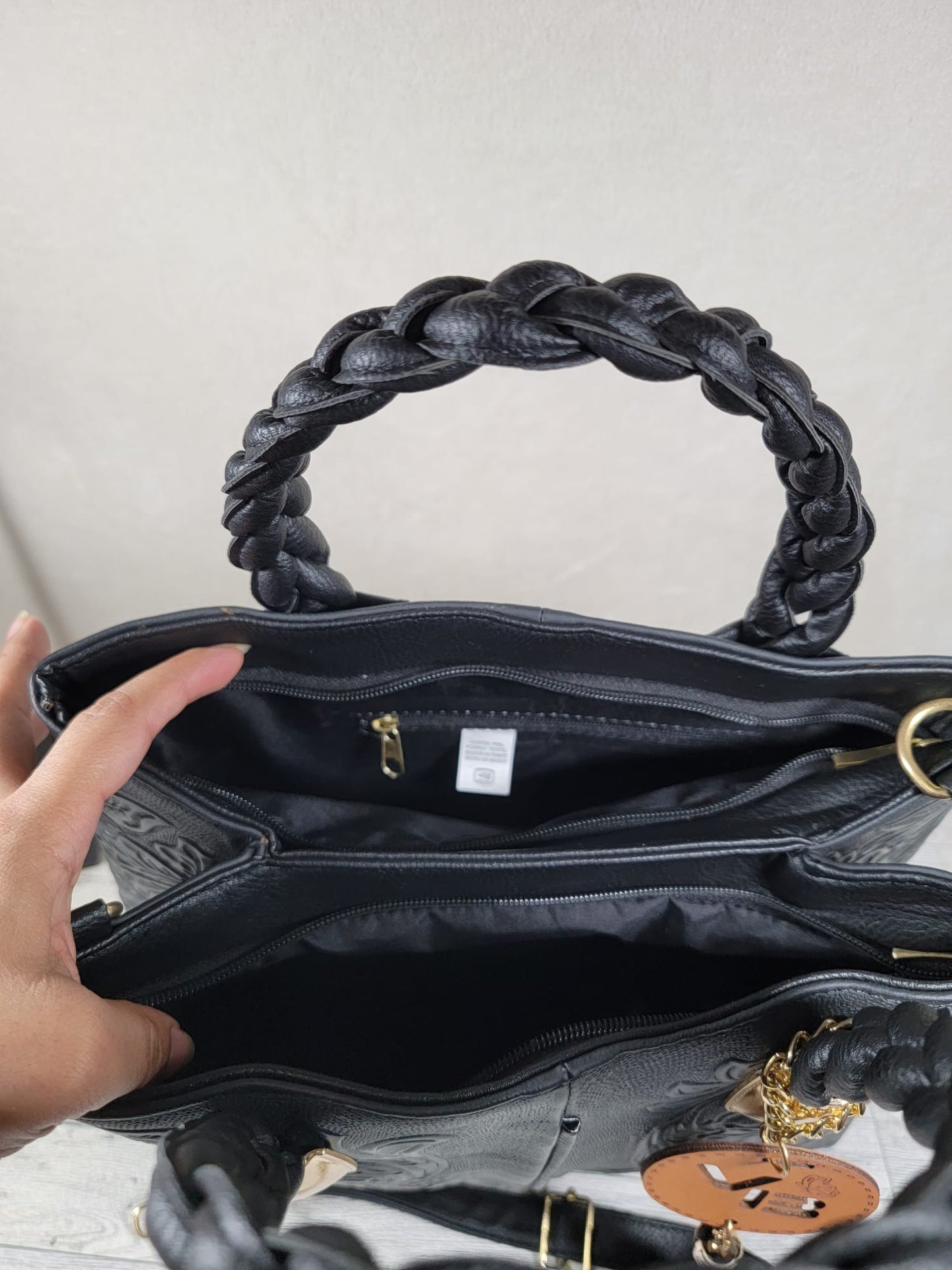 Embossed Leather Braid Handbag