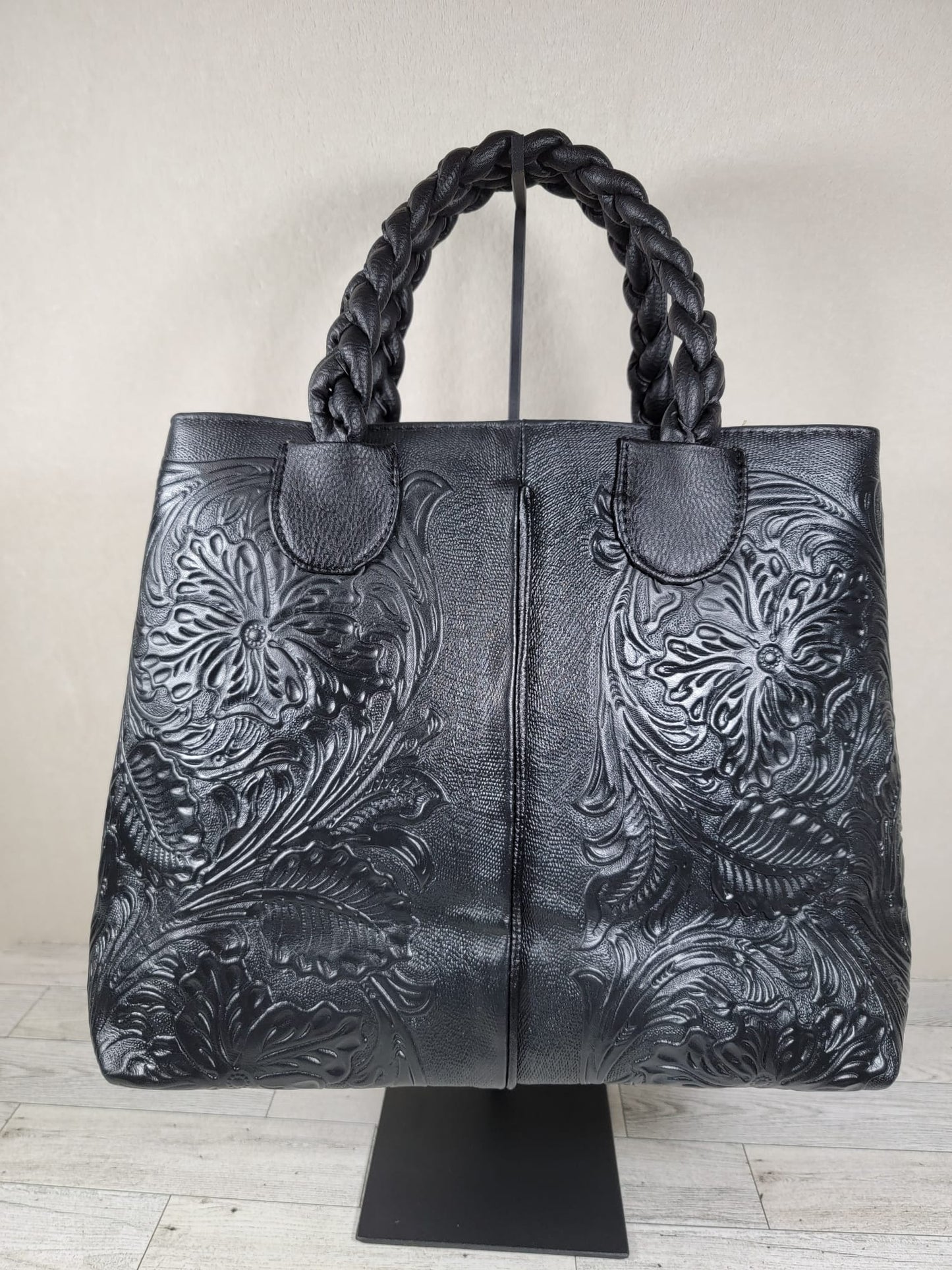 Embossed Leather Braid Handbag