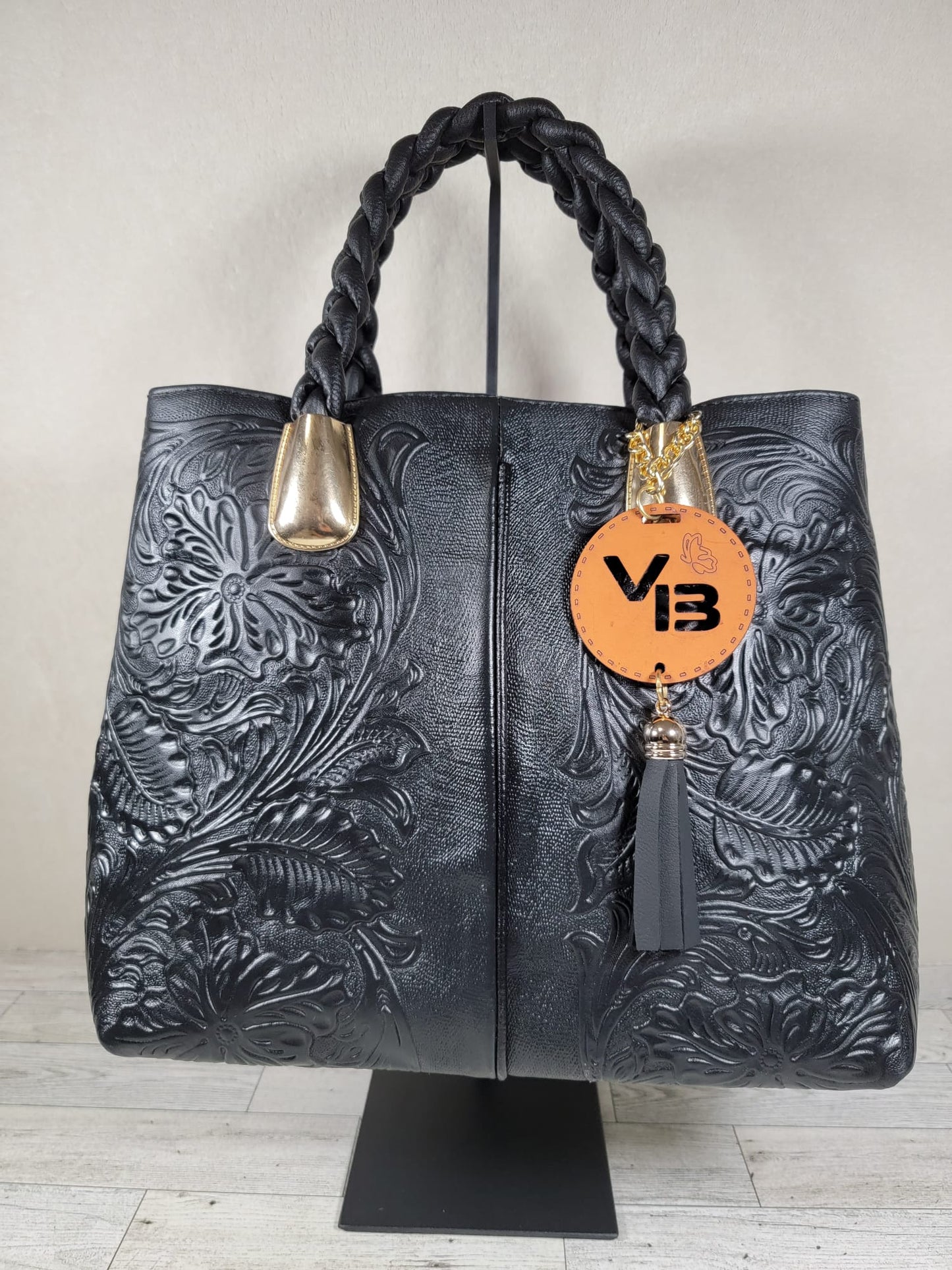 Embossed Leather Braid Handbag