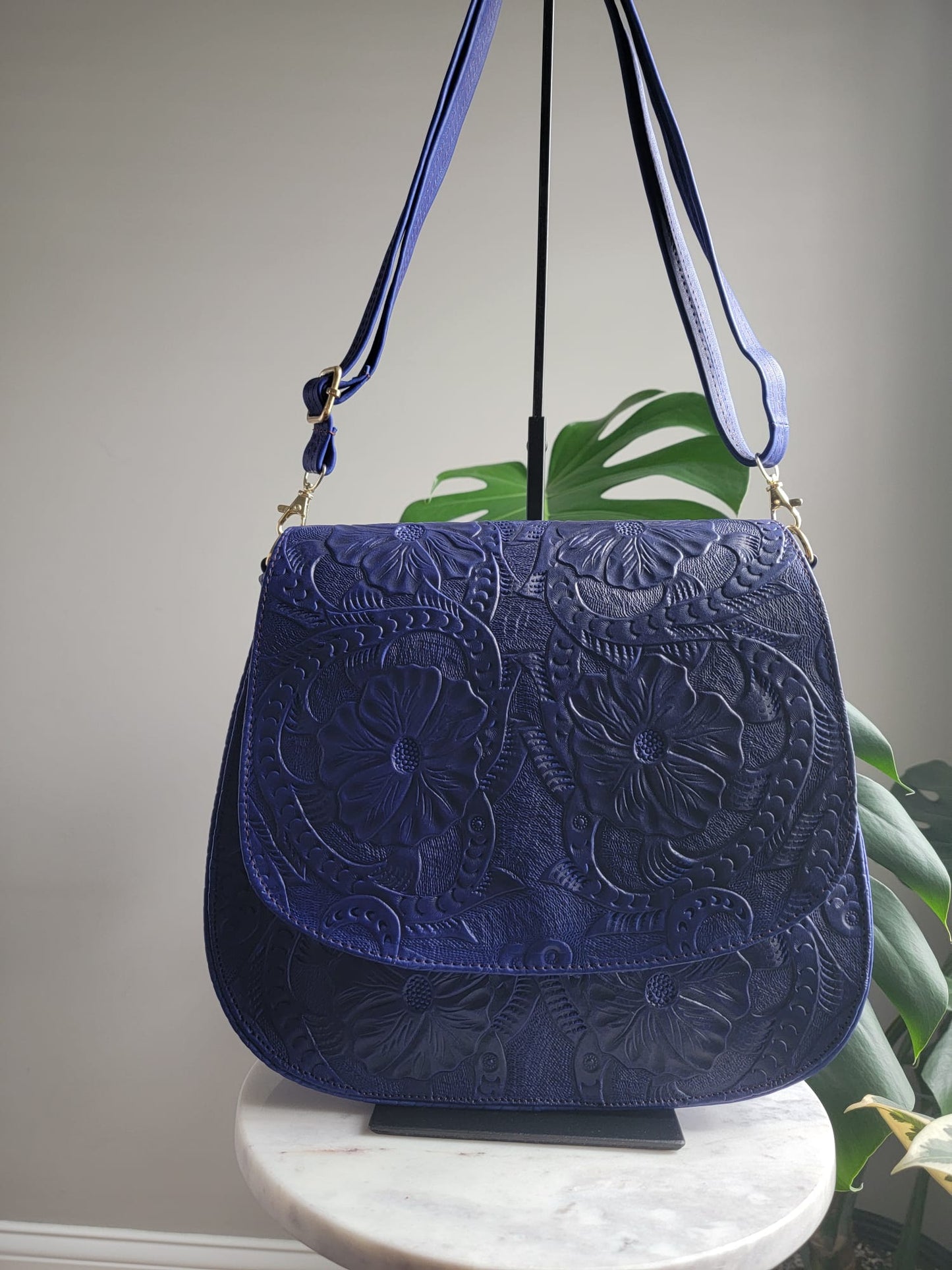 Large Embossed Leather Bandolera Crossbody Bag