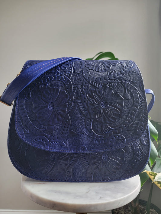 Large Embossed Leather Bandolera Crossbody Bag