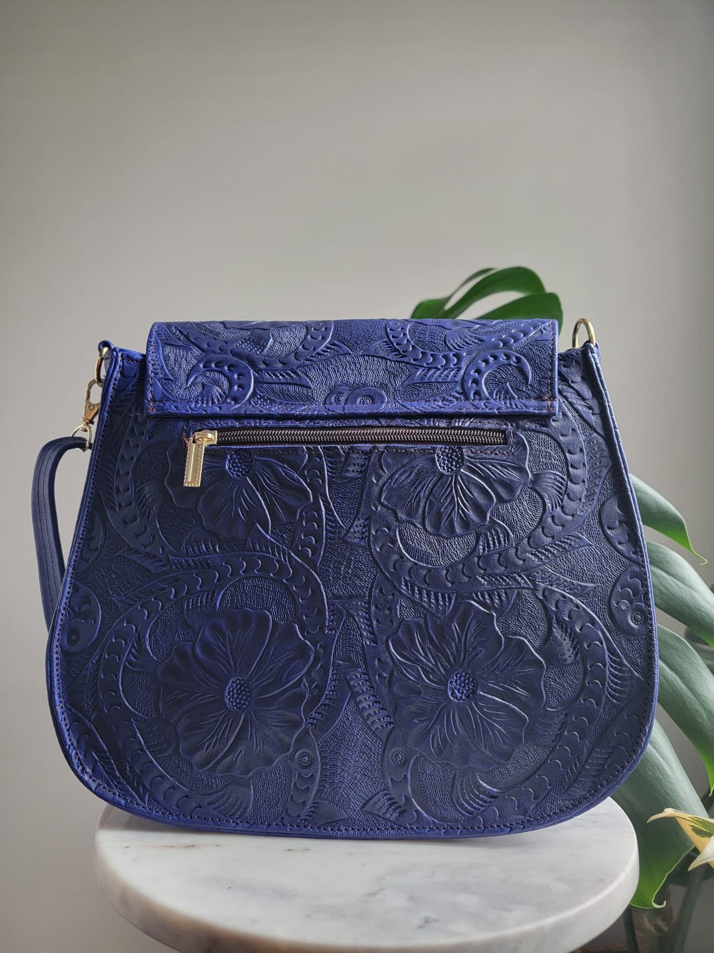 Large Embossed Leather Bandolera Crossbody Bag