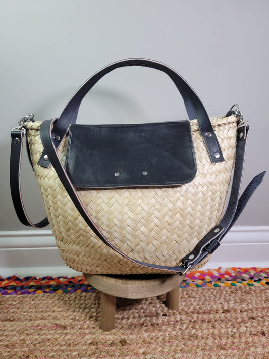 Lina Palm Leaf Convertible Crossbody Basket