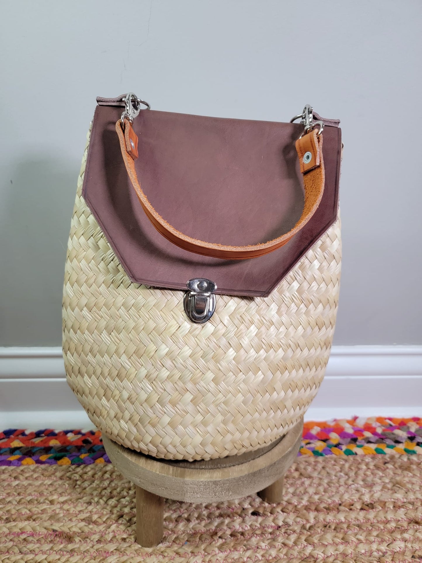 Maru Palm Leaf Convertible Shoulder Bag Basket