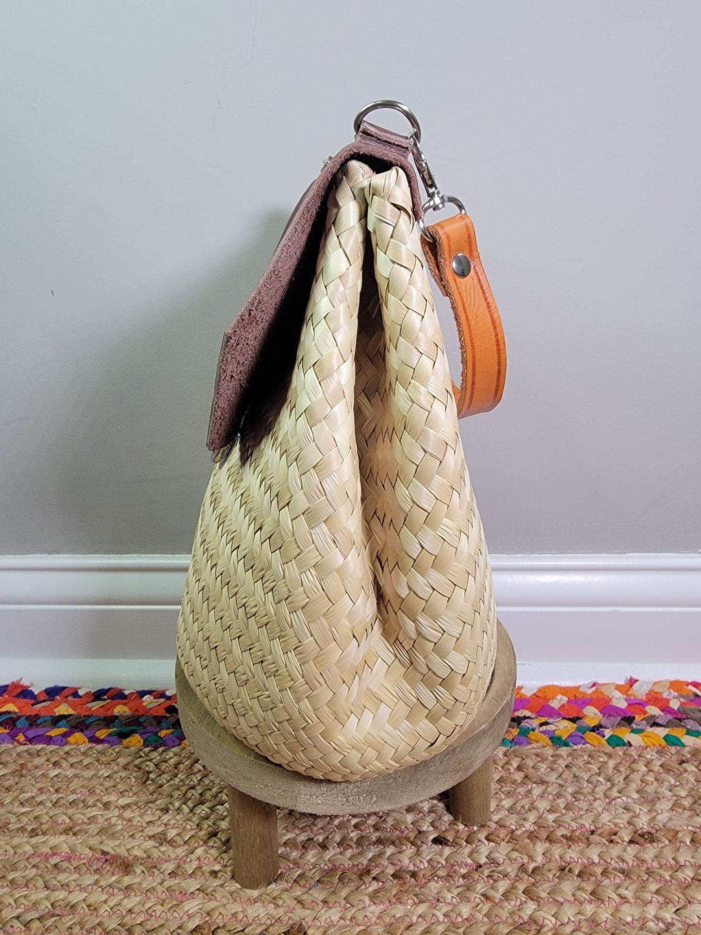 Maru Palm Leaf Convertible Shoulder Bag Basket