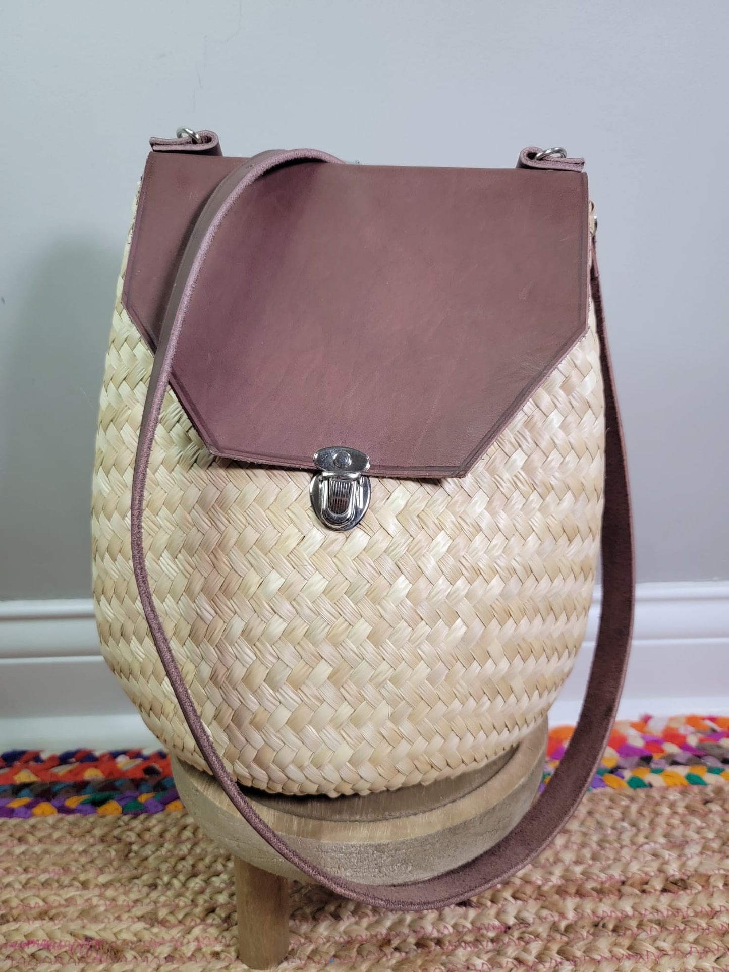 Maru Palm Leaf Convertible Shoulder Bag Basket